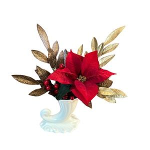 EUC Vintage Art Deco Style Cornucopia Ceramic Cream & Blue Vase